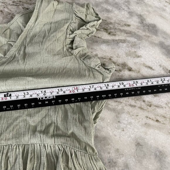 Japna V-Neck Knit Tunic Top Sz M Moss Green Flutter Tiered Viscose Boho Peasant - Picture 6 of 9